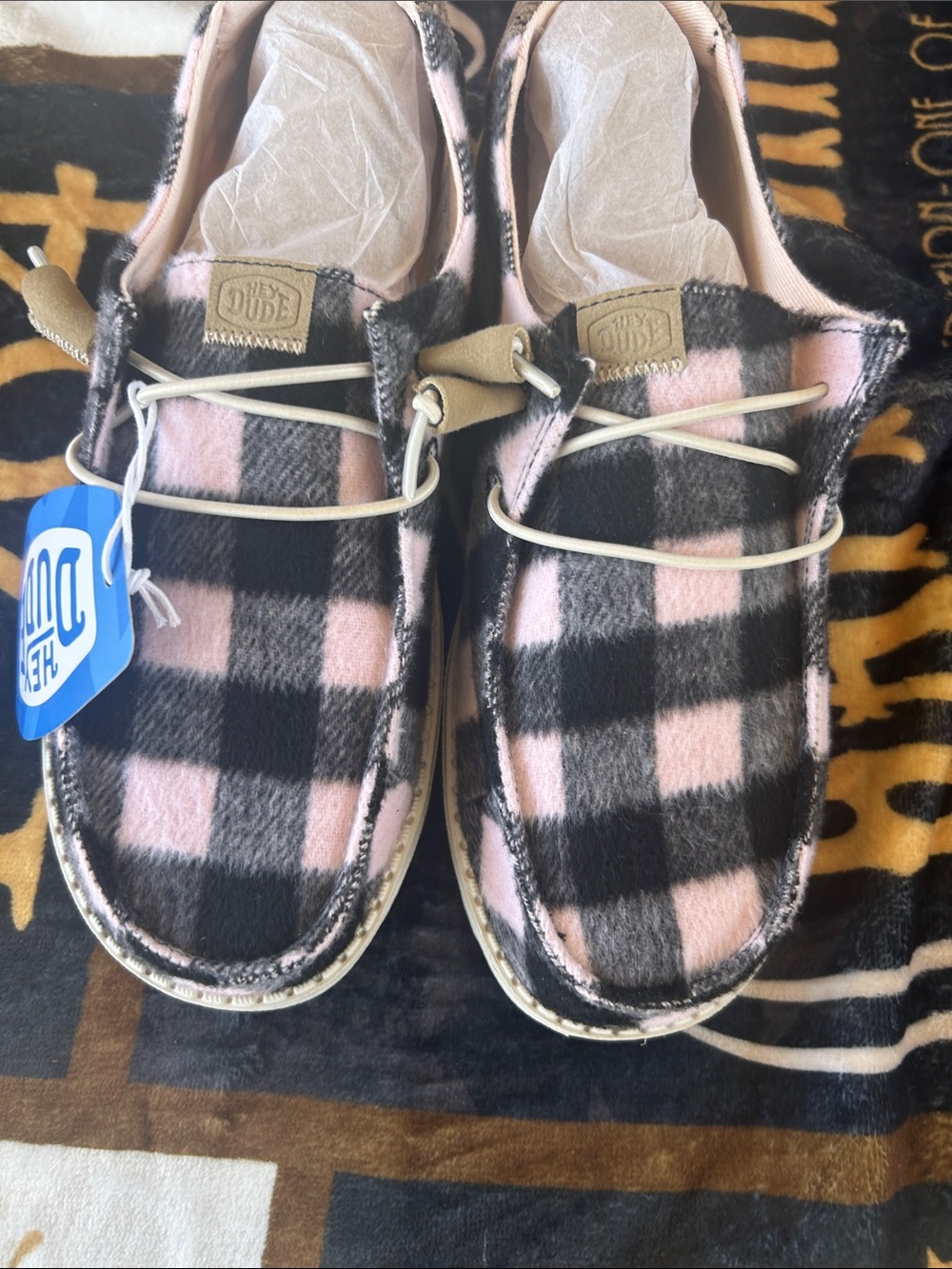 Hey Dude Kids Pink and Black Plaid Moccasin Slip-On